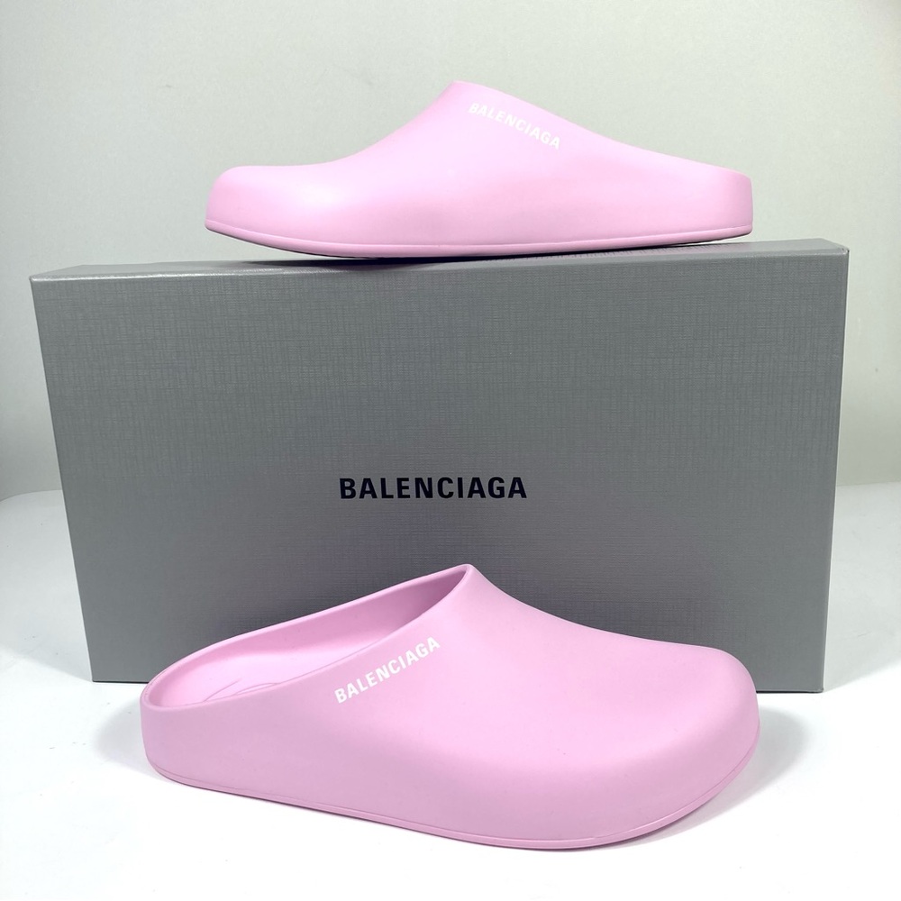 Balenciaga Pool Logo Closed Slides Clogs Pink Women Size 8 US New Matte Finish - Picture 4 of 17